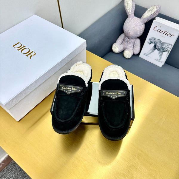 CD Boy Mule In Black Suede With Wool Fleece Lining 111828