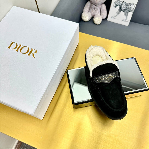 CD Boy Mule In Black Suede With Wool Fleece Lining 111828