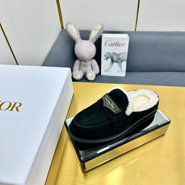 CD Boy Mule In Black Suede With Wool Fleece Lining 111828