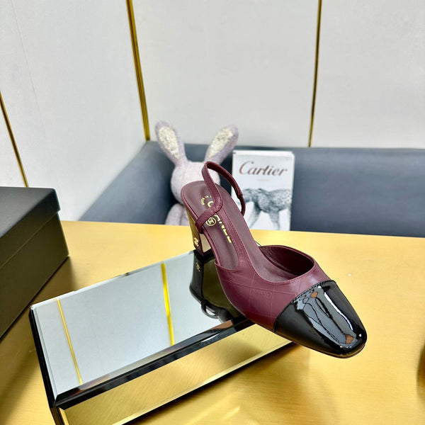 cc slingback pumps 65 in burgundy lambskin and black patent calfskin 137439