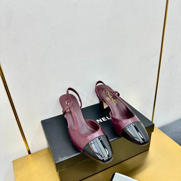 cc slingback pumps 65 in burgundy lambskin and black patent calfskin 137439