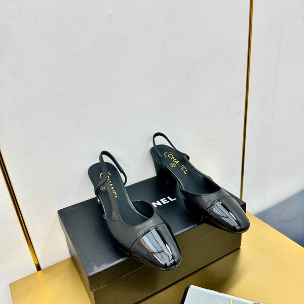 cc slingback pumps 65 in black lambskin and black patent calfskin 137443