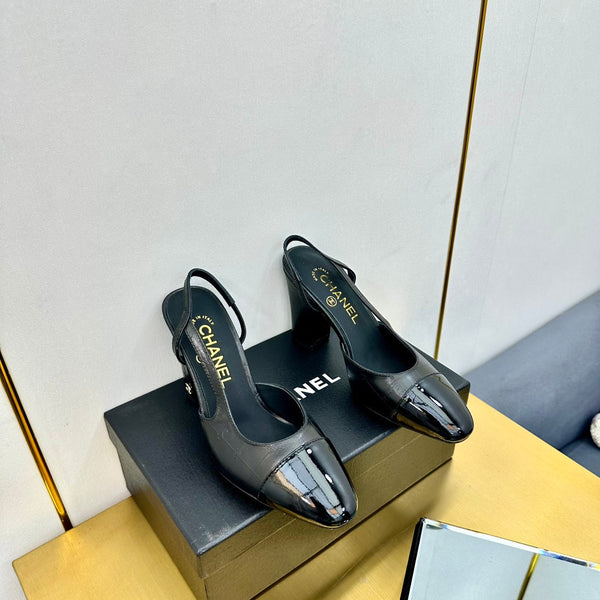 cc slingback pumps 90 in black lambskin and black patent calfskin 137448