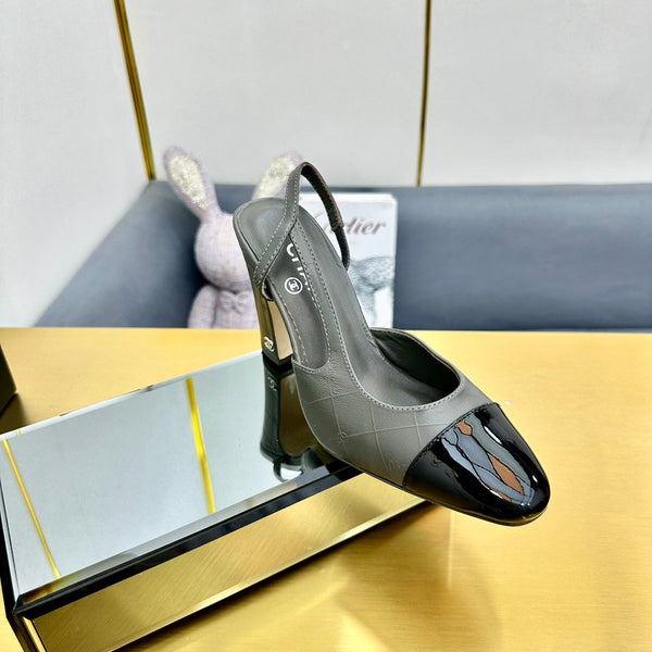 cc slingback pumps 90 in grey lambskin and black patent calfskin 137452