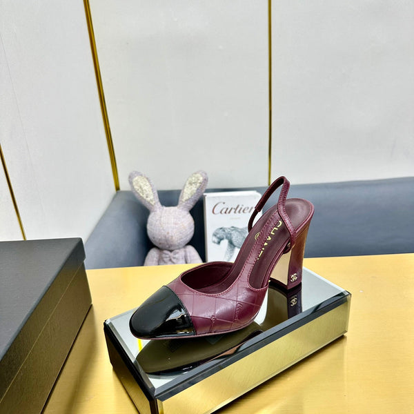 cc slingback pumps 90 in burgundy lambskin and black patent calfskin 137454
