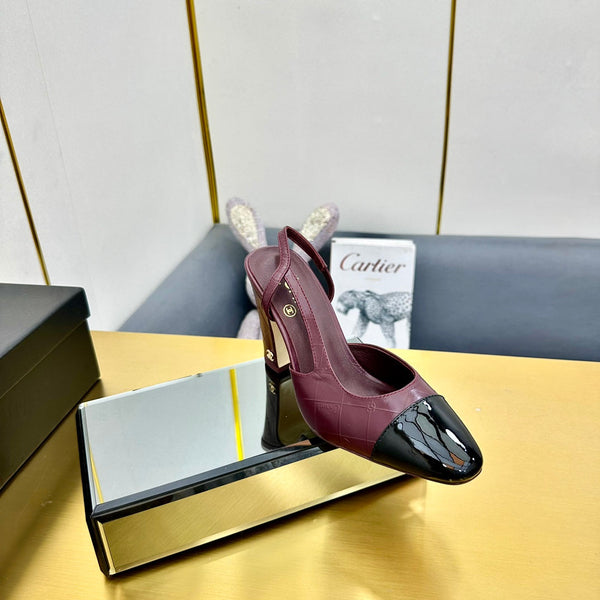 cc slingback pumps 90 in burgundy lambskin and black patent calfskin 137454