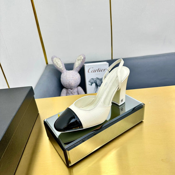 cc slingback pumps 90 in cream lambskin and black patent calfskin 137456