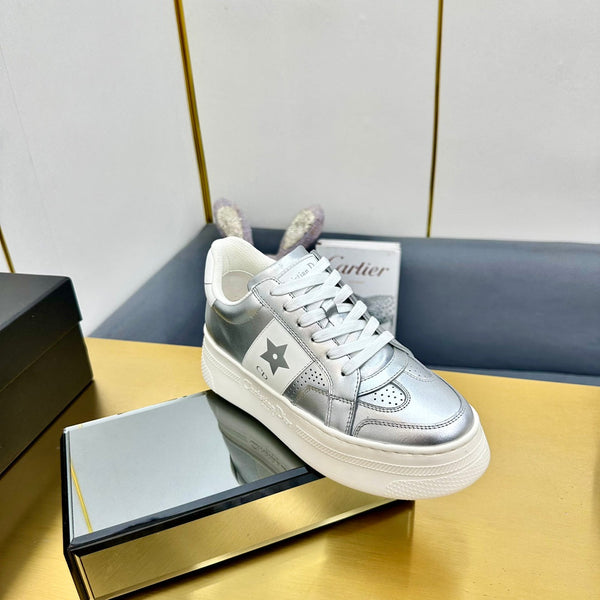 CD Star Platform Sneaker In Silver Mix White Calfskin 111090
