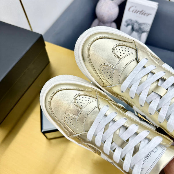 CD Star Platform Sneaker In Gold Mix White Calfskin 111092