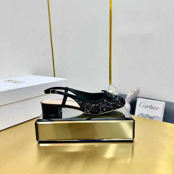 CD Slingback Pump 35mm In Black Tweed And Lambskin 111014