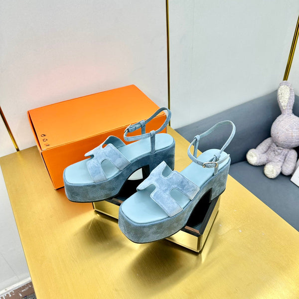 HM Platform Slingback in pelle scamosciata blu 370763