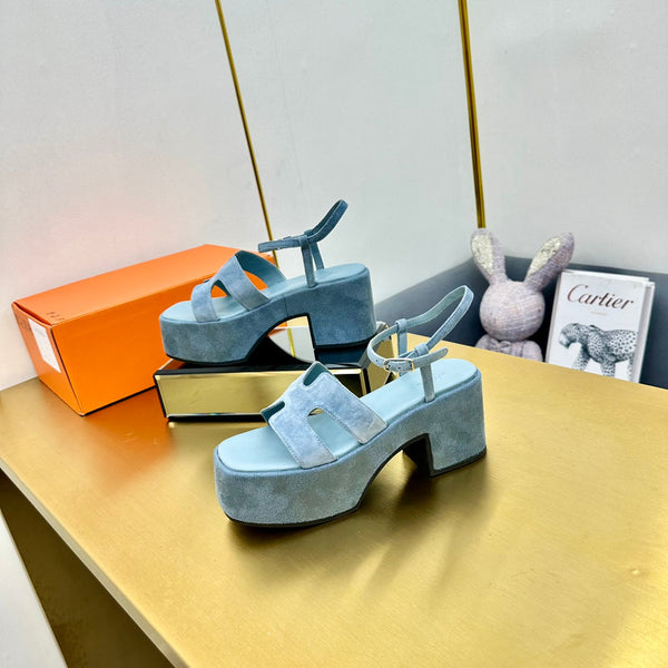 HM Platform Slingback in pelle scamosciata blu 370763