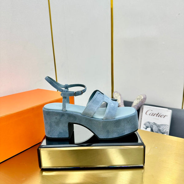 HM Platform Slingback in pelle scamosciata blu 370763