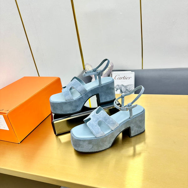 HM Platform Slingback in pelle scamosciata blu 370763