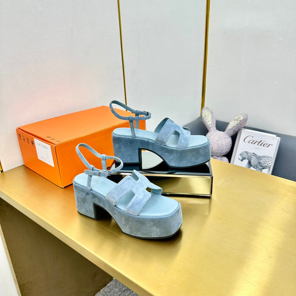 HM Platform Slingback in pelle scamosciata blu 370763