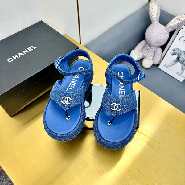 SANDALO IN GROSGRAIN IN TESSUTO BLU COBALTO