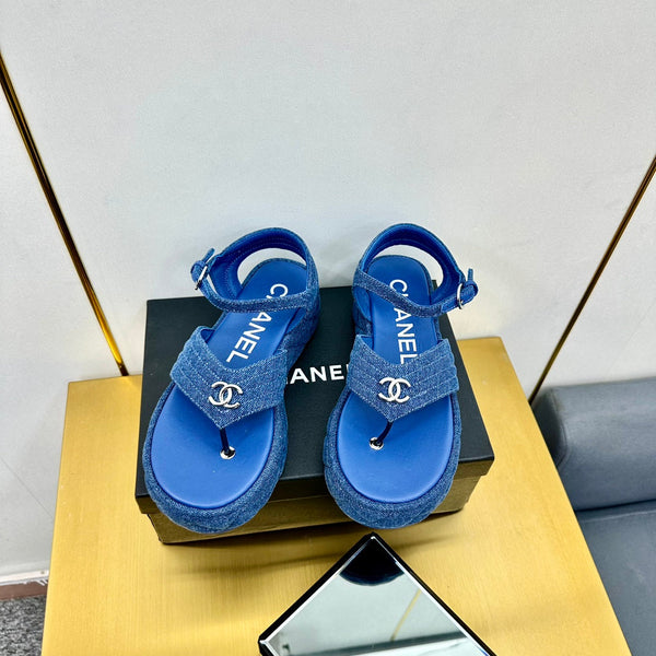 SANDALO IN GROSGRAIN IN TESSUTO BLU COBALTO