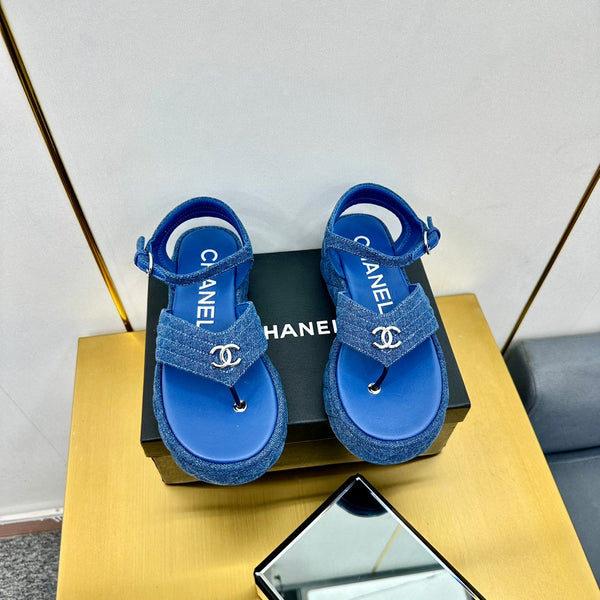 SANDALO IN GROSGRAIN IN TESSUTO BLU COBALTO