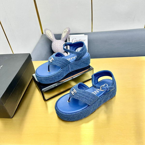 SANDALO IN GROSGRAIN IN TESSUTO BLU COBALTO