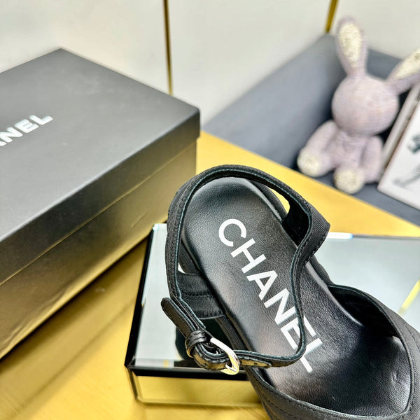 SANDALO IN GROSGRAIN IN TESSUTO NERO