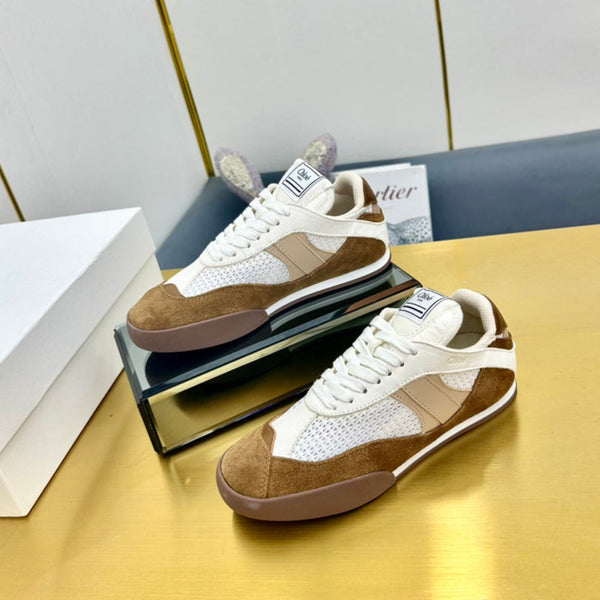 Choloe Kick Sneaker White Mesh Brown Suede