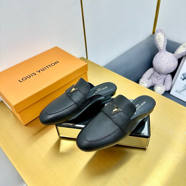 LV 25C LV Capri Mocassino aperto sul retro in pelle di vacchetta nera rugosa 219926