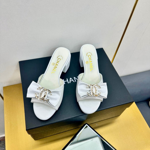 cc 25 bow mule sandal 50mm white sheepskin 238475