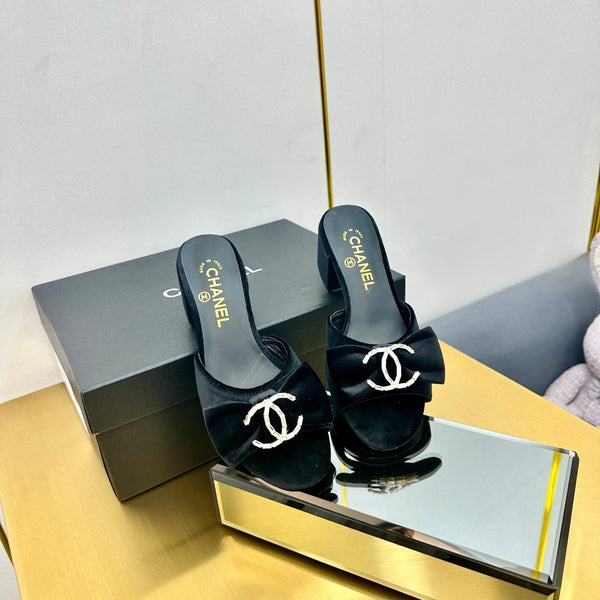 cc 25 bow mule sandal 50mm black velvet 238476