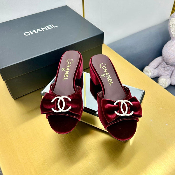 CC 25 Mid Heel Mules Burgundy Red Velvet 23847