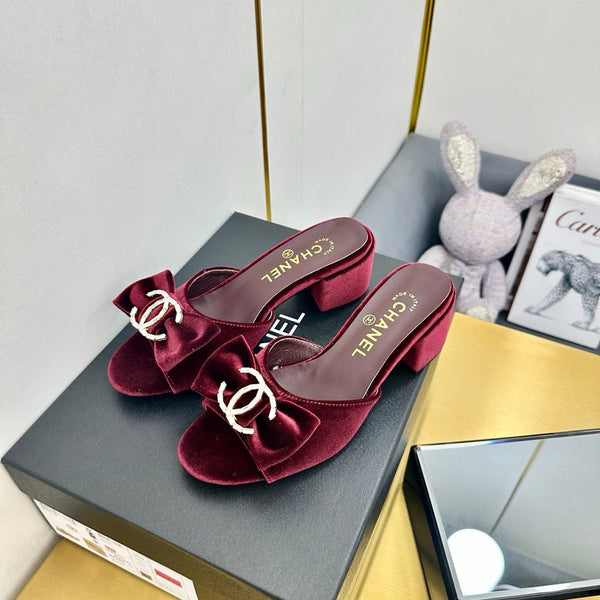 cc 25 bow mule sandal 50mm burgundy velvet 238479
