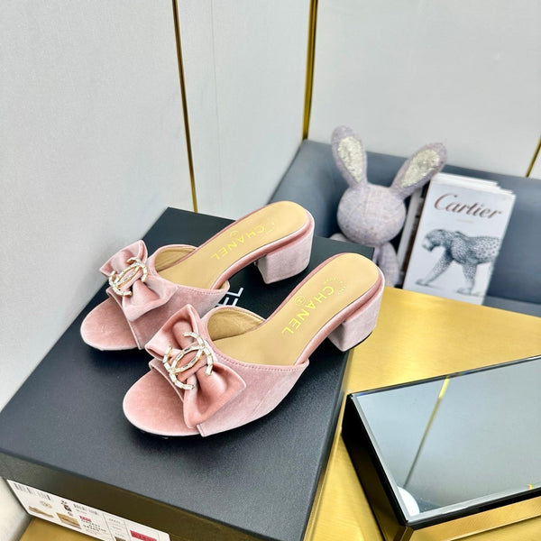 cc 25 bow mule sandal 50mm pink velvet 238480