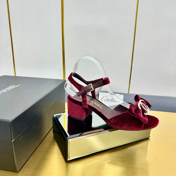 CC 25 Sandalo con Tacco in Velluto Rosso Borgogna 238484