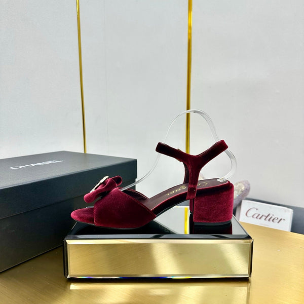 CC 25 Sandalo con Tacco in Velluto Rosso Borgogna 238484