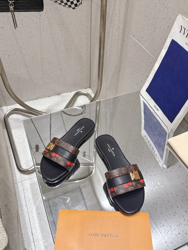 LV Flat Mules pairs raffia black brown monogram cowhide 383721