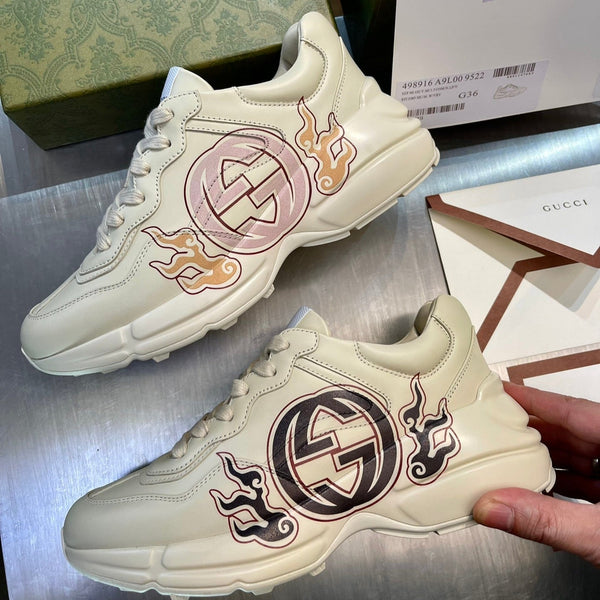 GG Men's Rhyton Sneaker Milk White Calfskin 524496