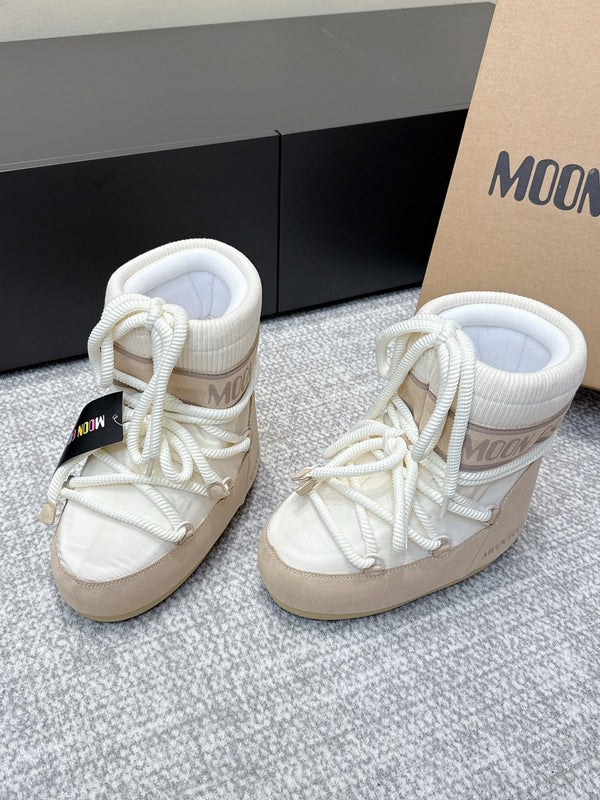 Moon Boot Icon White Beige Geometric Print Leather Cavas 515585
