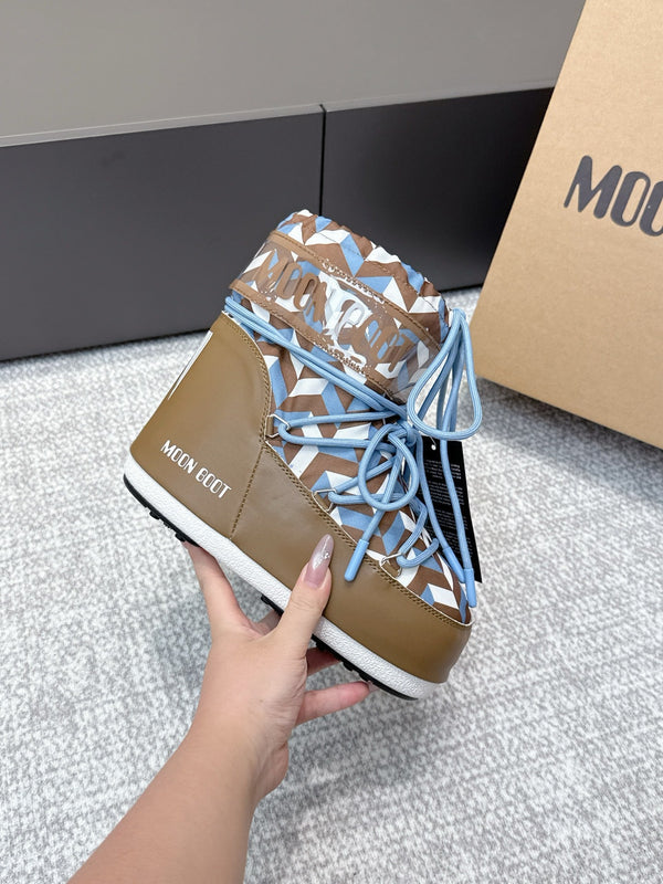 Moon Boot Icon Edition Caramel Brown Geometric Print Leather Cavas 515587