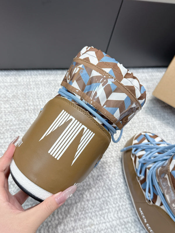 Moon Boot Icon Edition Caramel Brown Geometric Print Leather Cavas 515587