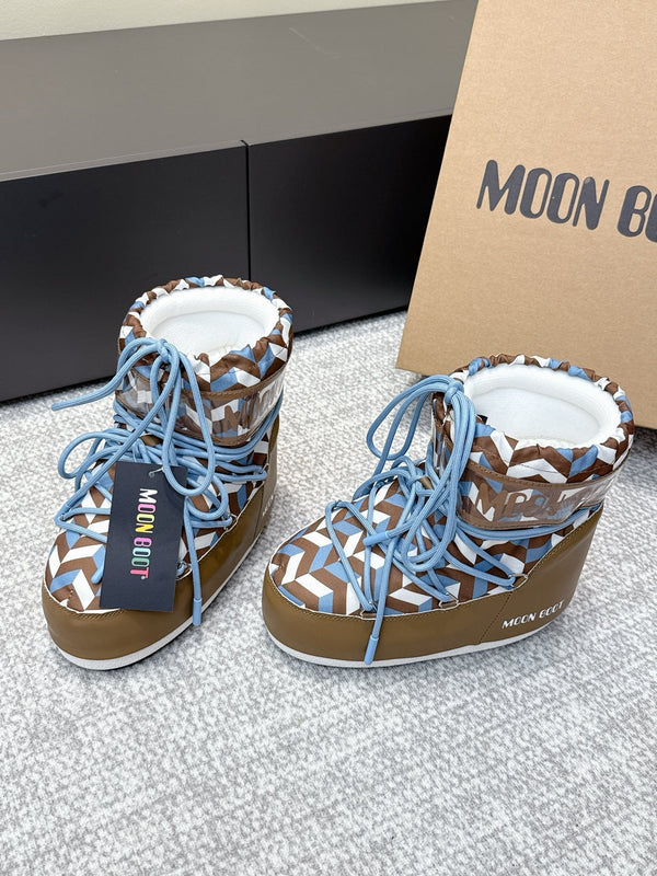 Moon Boot Icon Edition Caramel Brown Geometric Print Leather Cavas 515587