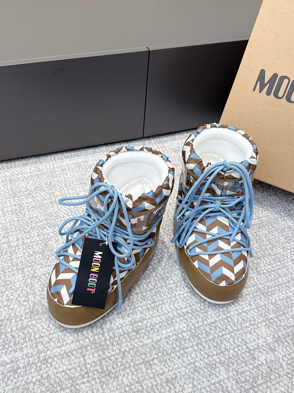 Moon Boot Icon Edition Caramel Brown Geometric Print Leather Cavas 515587