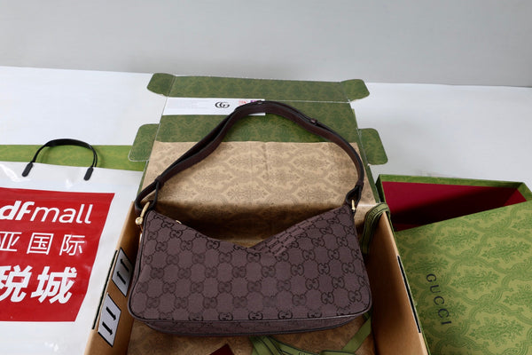 GG Half Horsebit Medium Shoulder Bag 31.5cm Brown Canvas