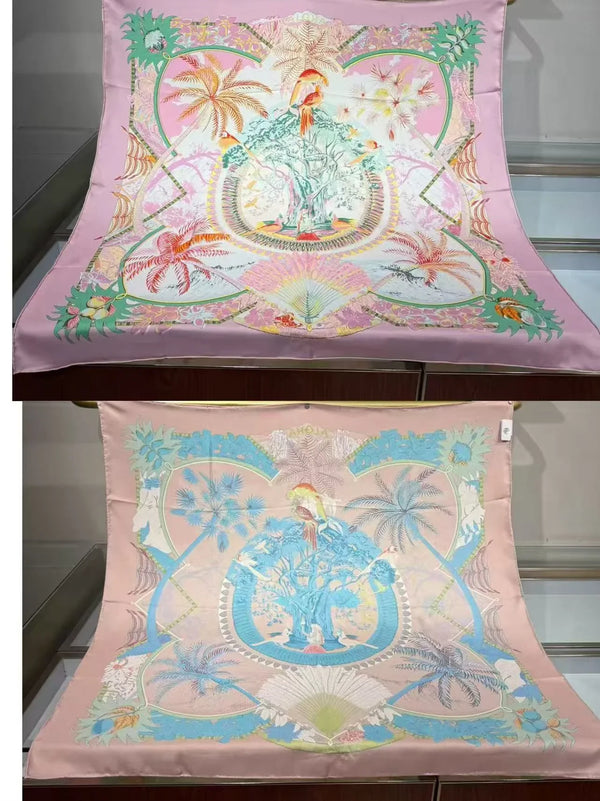 HM Aloha Scarf 90x90 Pink Colorful Twill Silk 209508