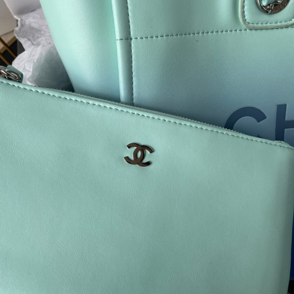 cc shopping bag 34cm blue tiffany blue calfskin silver hardware