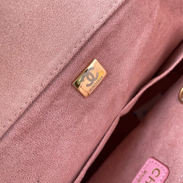 CC 25 Deauville Tote Bag 34cm Beige Pink Crochet Suede