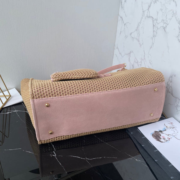 CC 25 Deauville Tote Bag 38cm Beige Pink Crochet Suede