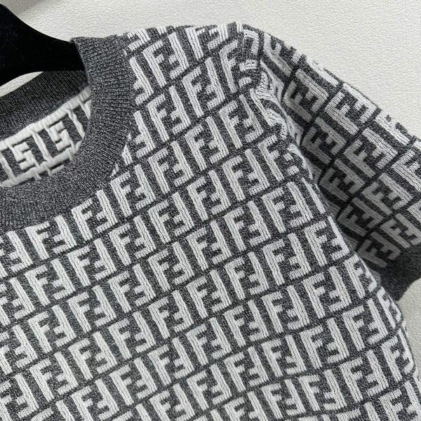 Fendi 25 Knitted Round Neck Short Sleeves Gray Wool F155