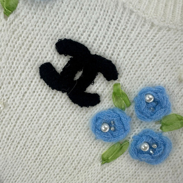 Pull à manches longues en laine et nylon blanc CC Floral 345973