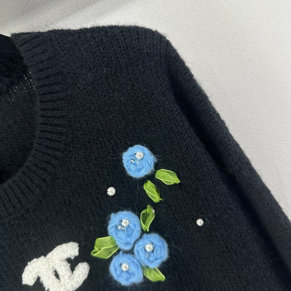 Pull à manches longues en laine et nylon noir CC Floral 345974