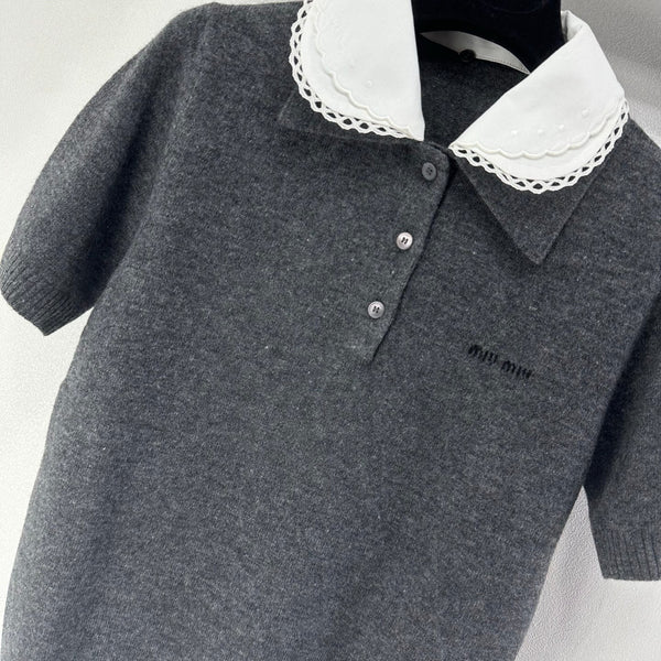 Miumiu 2026 Short-sleeved T-shirt Grey Cashmere 349064