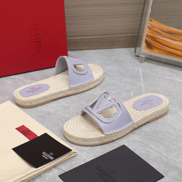 Vlogo Cut-Out Slide 20 Purple Calfskin Beige Sole Raffia